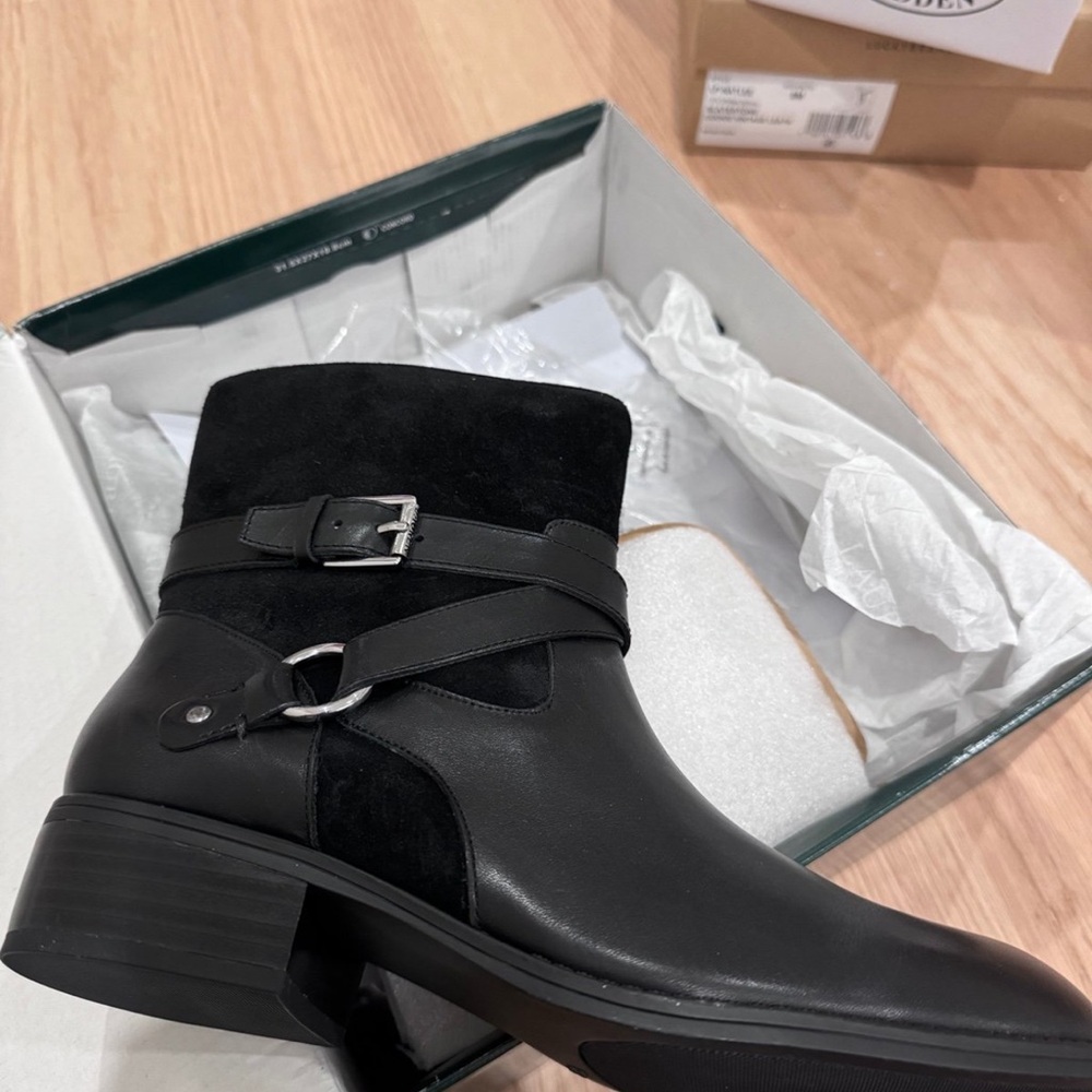 Ralph Lauren Black Leather Ankle Booties with Block Heel